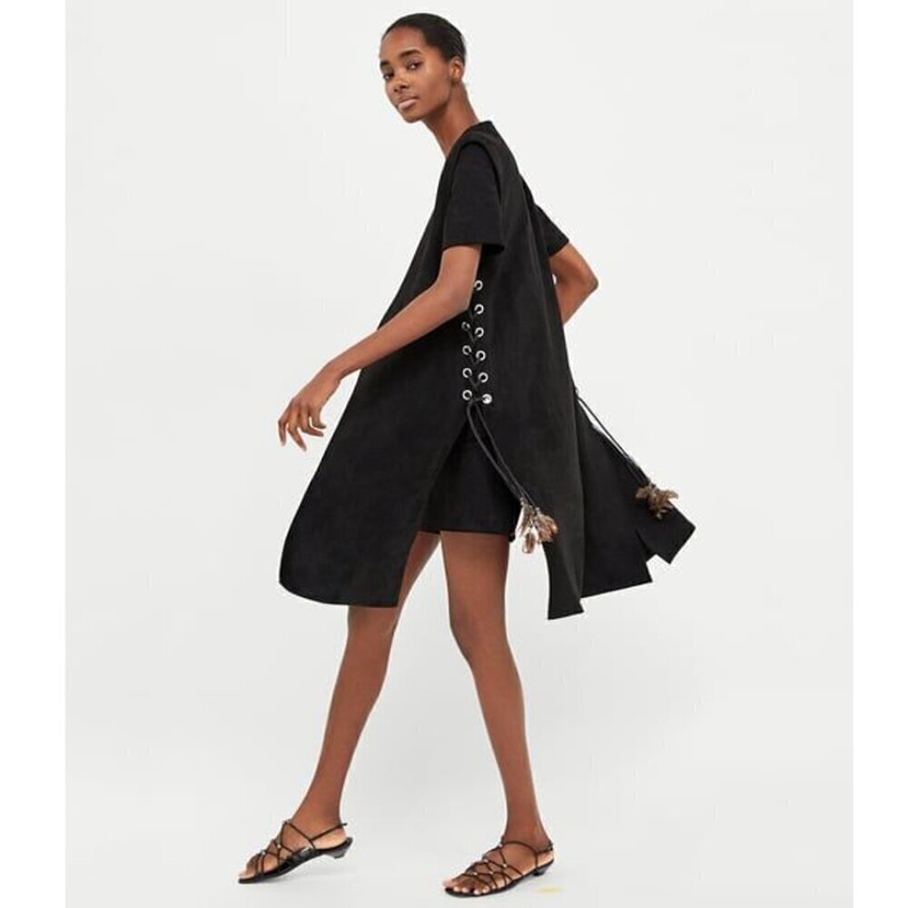 Zara Faux Suede Waist Coat with lace up strings with feathers